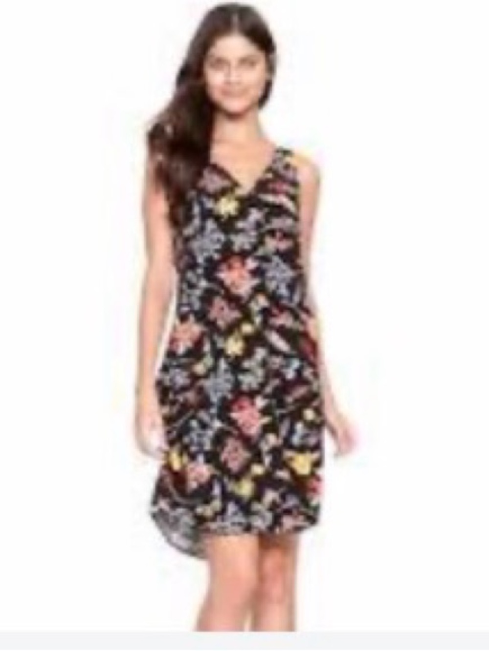 Old Navy Black Floral V-Neck Mini Dress